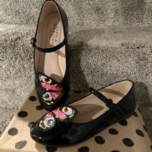 Sophia Webster Black Patent Leather Shoes with Pink Butterfly